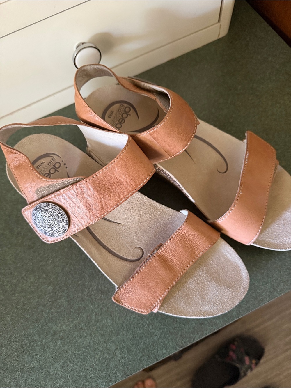 Abeo Women's Cognac Leather Two-Strap Open-Toe Sandal